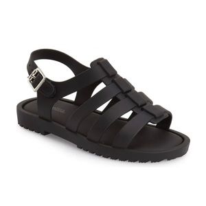 Mini melissa flox matte black jelly rubber open toe sandals flat shoes